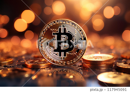 黄金に輝くビットコイン 117945091