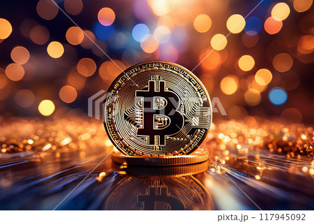 黄金に輝くビットコイン 117945092