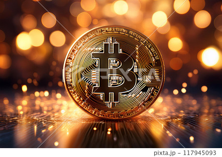 黄金に輝くビットコイン 117945093