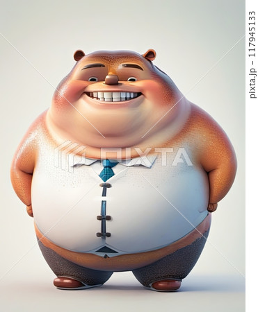 A dog or bear, dressed in a suit and tie, shows a happy expression. 117945133