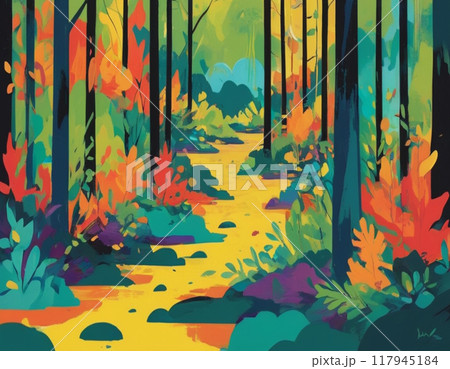 秋の紅葉が彩る秋風景イラスト 117945184