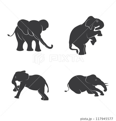 Vector illustration of Elephant silhouettes on white background. 117945577