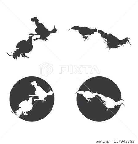 Silhouettes of fighting cocks. Vector illustration isolated on white background Silhouettes of fighting cocks. Vector illustration isolated on white background 117945585
