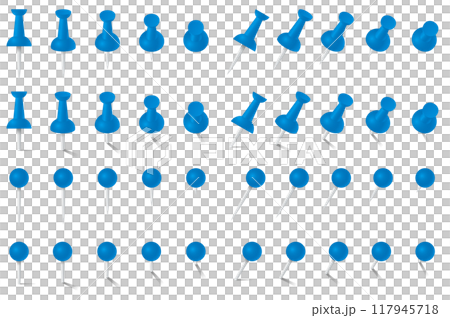 各種形狀的圖釘和圖釘的向量插圖集 117945718