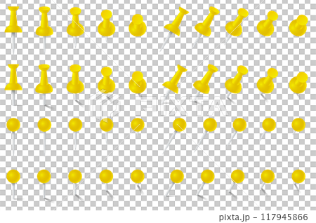 Vector illustration set of push pins and thumb tacks of various shapes 117945866