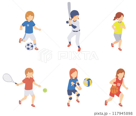 スポーツを楽しむ女の子のアイソメトリックイラスト 117945898