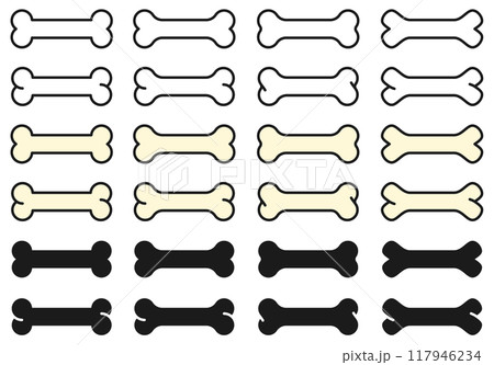 様々な形の骨、ペット用の犬の骨のベクターイラストセット 117946234