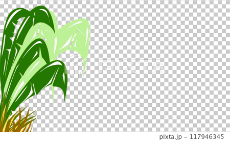 Background illustration of green plants of banana leaves and yellow grass Background illustration of green plants of banana leaves and yellow grass 117946345