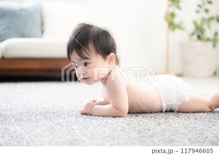 ハイハイする赤ちゃん オムツでかわいい ハイハイする赤ちゃん オムツでかわいい 117946605