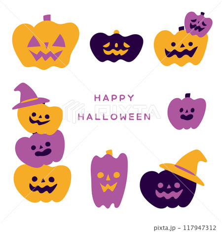 かわいいハロウィンかぼちゃのイラストセット 117947312