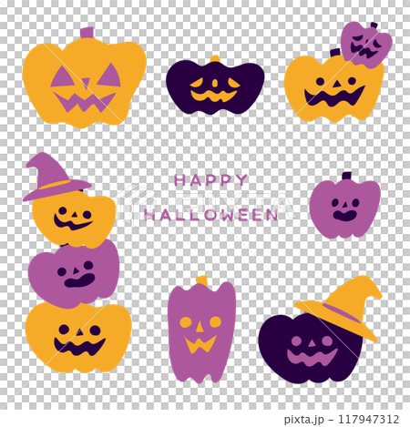 かわいいハロウィンかぼちゃのイラストセット 117947312