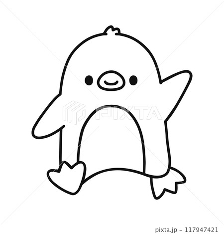 手を振るかわいいペンギン・線画 117947421