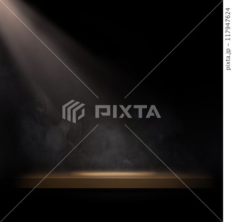 スポットライトの当たる卓上のスペース。もしくは空のステージ スポットライトの当たる卓上のスペース。もしくは空のステージ 117947624