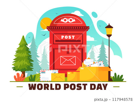 World Post Day Vector Illustration on October 9, Featuring a Red Mailbox Accepting Mail, Letters, and Parcels in a Flat Style Cartoon Background 117948578