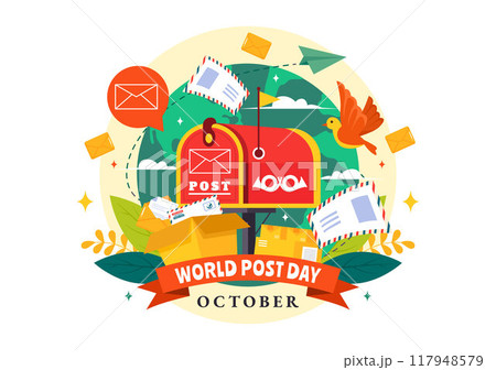 World Post Day Vector Illustration on October 9, Featuring a Red Mailbox Accepting Mail, Letters, and Parcels in a Flat Style Cartoon Background World Post Day Vector Illustration on October 9, Featuring a Red Mailbox Accepting Mail, Letters, and Parcels in a Flat Style Cartoon Background 117948579