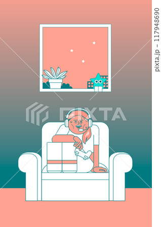 笑顔の徹夜女性ゲーマー 117948690