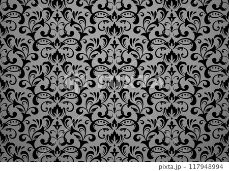 Floral pattern. Vintage wallpaper in the Baroque style. Seamless vector background. Gray and black ornament for fabric, wallpaper, packaging. Ornate Damask flower ornament 117948994