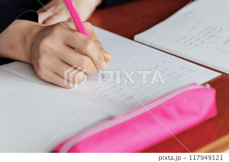 勉強する女子高生 手元 勉強する女子高生 手元 117949121