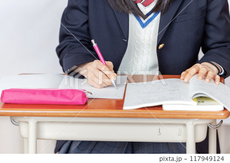勉強する女子高生 手元 勉強する女子高生 手元 117949124