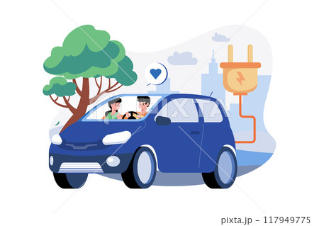 Couple Riding Electric Car 117949775