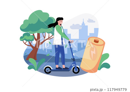 Woman Riding Electronic Vehicle Scooter 117949779