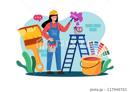 Woman painter painting wall Woman painter painting wall 117949783