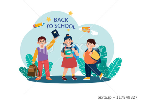 Children with backpacks are ready to go back to school Illustration concept on white background 117949827