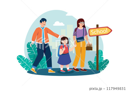 Parents take their children to school Illustration concept on white background 117949831