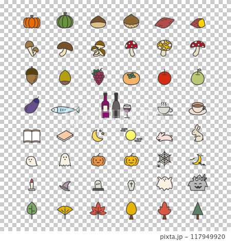 Colorful autumn icon set Halloween and autumn flavors Colorful autumn icon set Halloween and autumn flavors 117949920