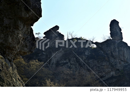 妙義山第四石門の岩峰に大砲岩の岩峰 妙義山第四石門の岩峰に大砲岩の岩峰 117949955