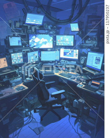 最新鋭のパソコンルーム コンセプトアート 無人 最新鋭のパソコンルーム コンセプトアート 無人 117950237