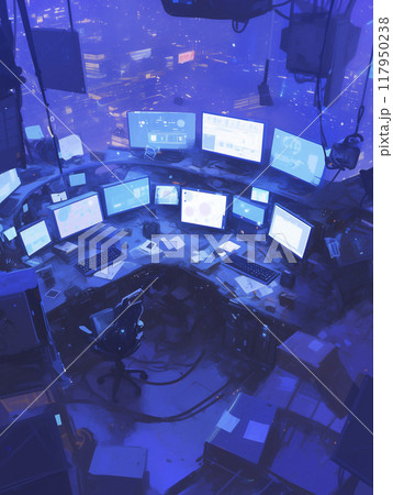 最新鋭のパソコンルーム　コンセプトアート　無人 117950238