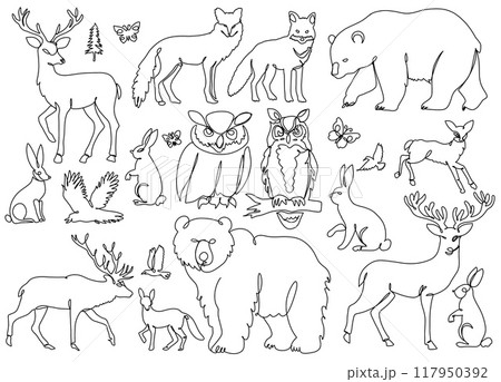Wildlife Silhouettes in Continuous Line Art 117950392