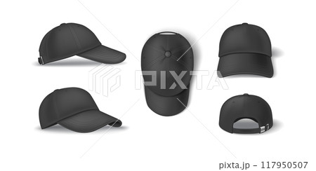 Casual black baseball cap mockup template vector illustrations 117950507