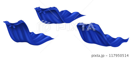 Hero blue silk cloaks realistic vector illustration set Hero blue silk cloaks realistic vector illustration set 117950514