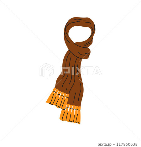 Knitted scarf. Winter or autumn brown scarf. Flat vector illustration. Outwear for cold weather 117950638