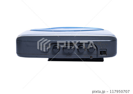 Old silver cassette player. Used. Isolated on transparent background Old silver cassette player. Used. Isolated on transparent background 117950707