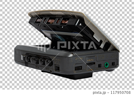 Old silver cassette player. Used. Isolated on transparent background 117950708