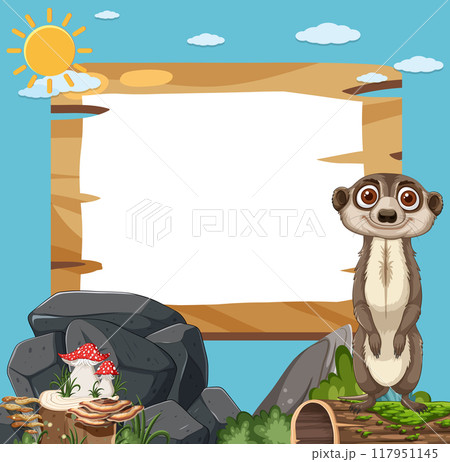 Meerkat in Nature with Blank Sign Meerkat in Nature with Blank Sign 117951145
