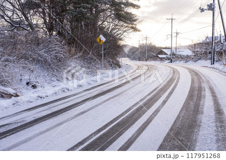 雪道 蒜山高原 雪道 蒜山高原 117951268