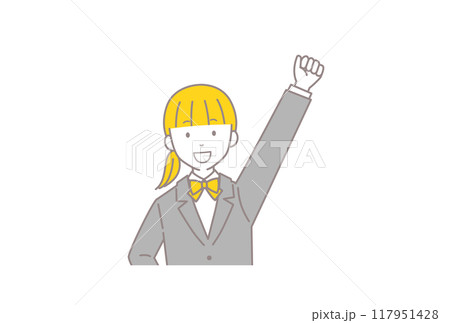 ガッツポーズをするブレザーをきた女子学生のイラスト 117951428