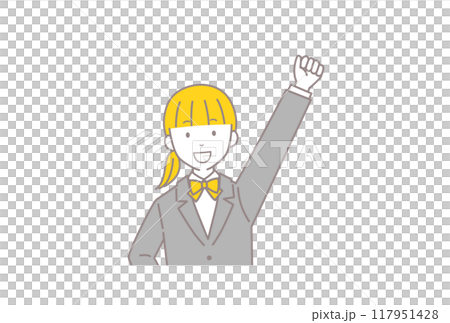 ガッツポーズをするブレザーをきた女子学生のイラスト 117951428