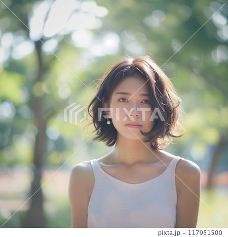 ノースリーブを着た美しい日本人女性 117951500