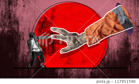 A zombie man is reaching out to another man, but the other man is not responding 117951590