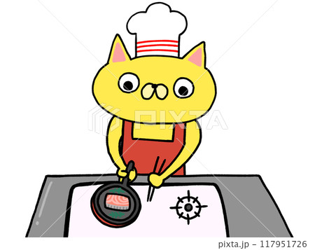 シャケを焼く猫 117951726