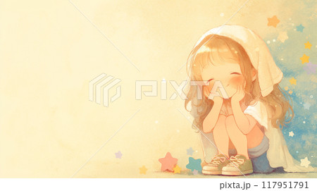 ほんわか頭にタオルの小さい女の子 117951791