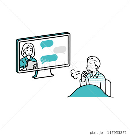病院にオンライン相談・診断をするイラスト　パソコン 117953273