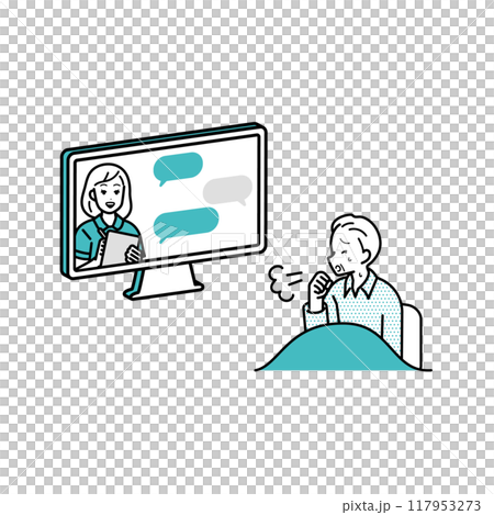 病院にオンライン相談・診断をするイラスト　パソコン 117953273