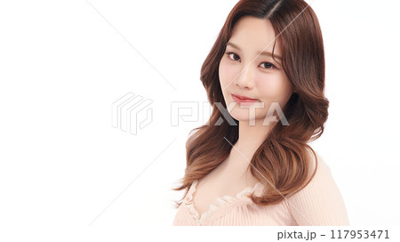 Beautiful young asian woman with clean fresh skin on white background, Face care, Facial treatment, Cosmetology, beauty and spa, Asian women portrait. Beautiful young asian woman with clean fresh skin on white background, Face care, Facial treatment, Cosmetology, beauty and spa, Asian women portrait. 117953471