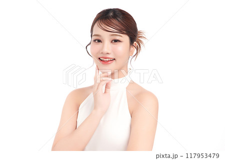 Beautiful young asian woman with clean fresh skin on white background, Face care, Facial treatment, Cosmetology, beauty and spa, Asian women portrait. 117953479